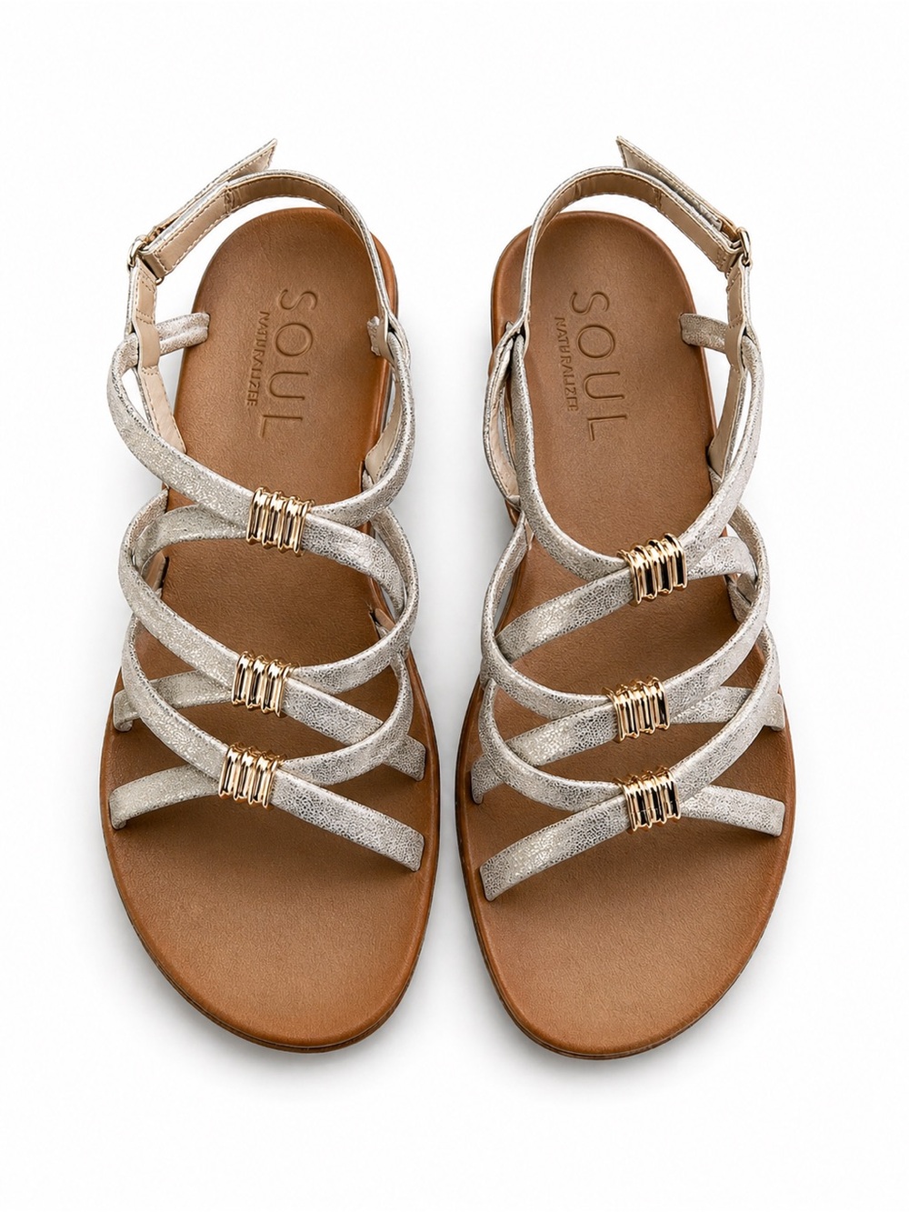 Serra Metallic Silver Strappy Sandal with Gold Accents